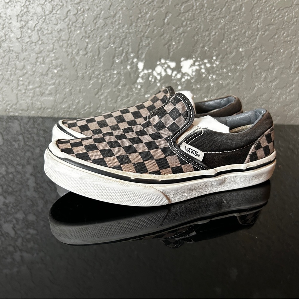 Vans Kids Checkered Slip-On Shoes - Black and Gray